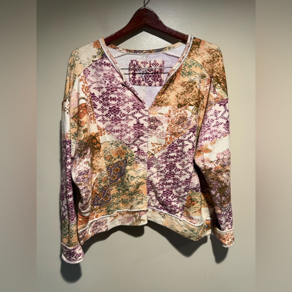 Pilcro Anthropologie Patchwork Split-Neck Sweatsh… - image 2